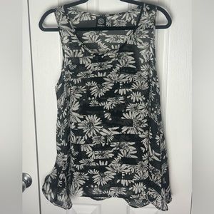 Flowy black and white floral tank top